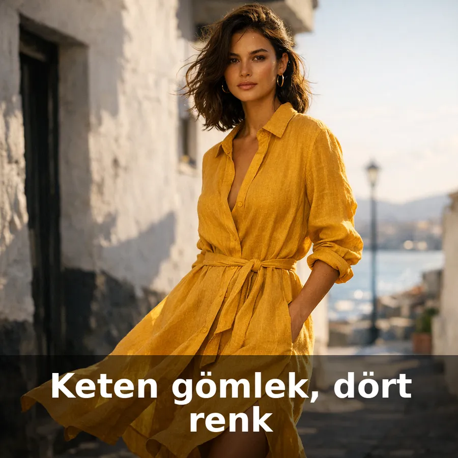 A woman wearing a linen shirt on a street