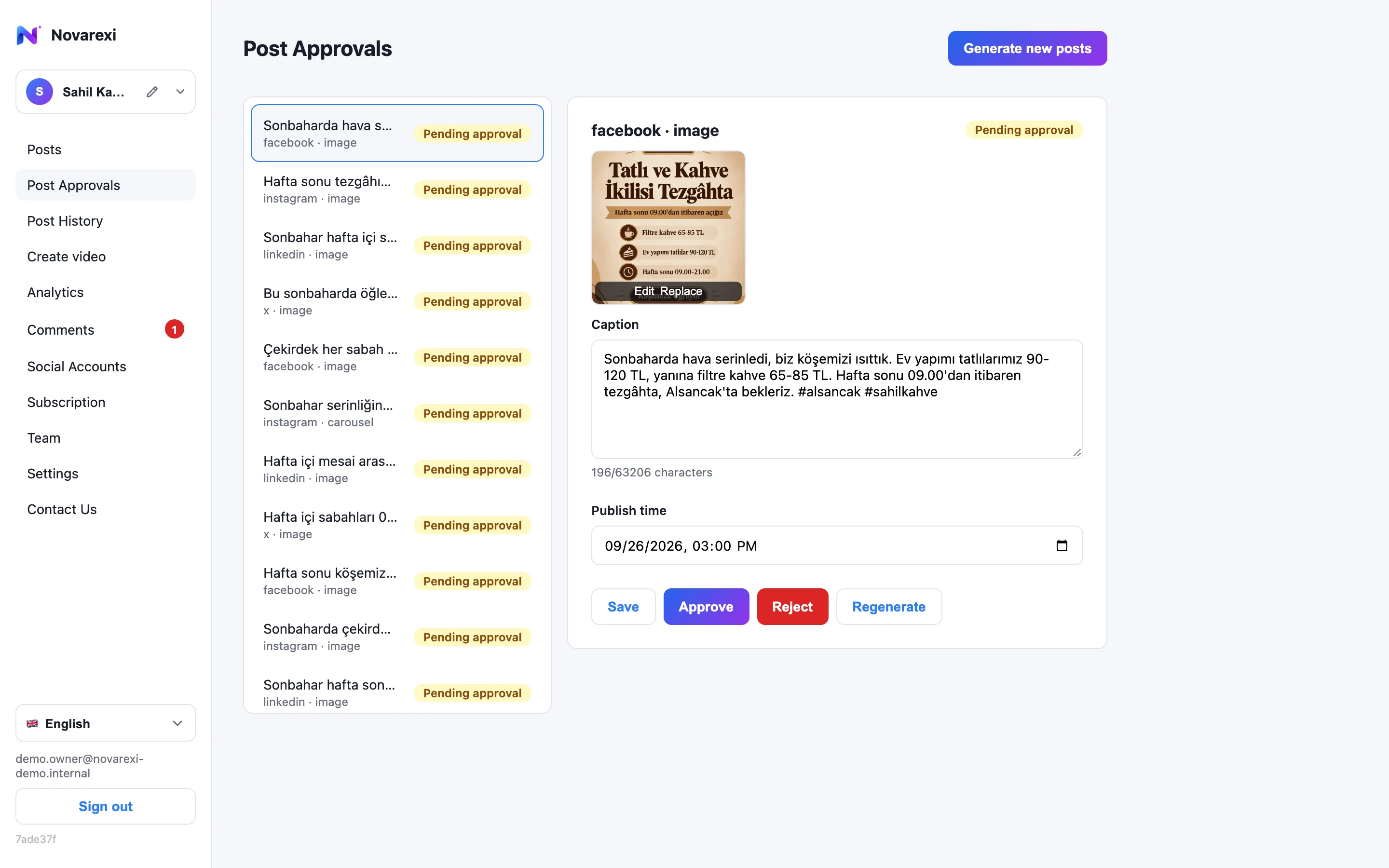 Reviewing an AI-generated carousel post in the Post Approvals screen
