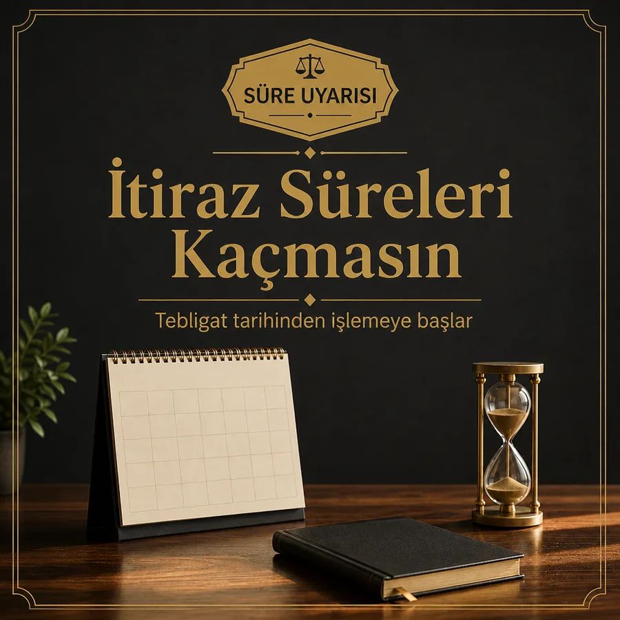Hukuki bilgilendirme afişi: takvim, kum saati ve kapalı defter