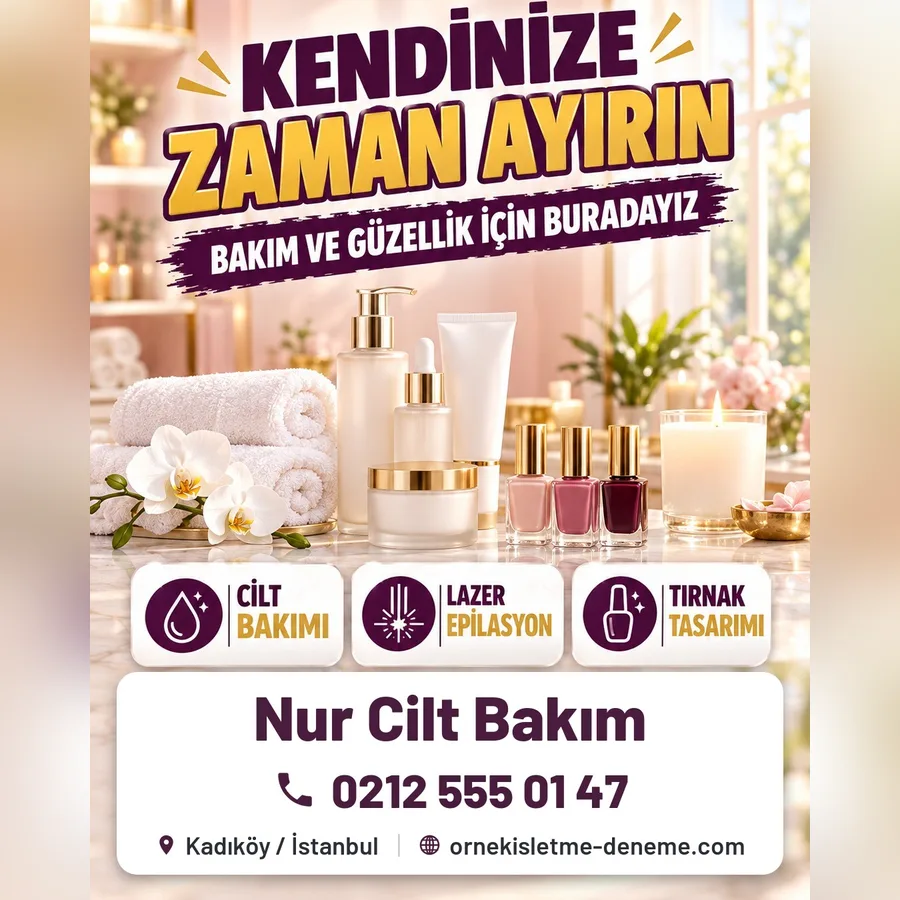 Güzellik merkezi bilgilendirme afişi: lazer epilasyon ön görüşmesi duyurusu