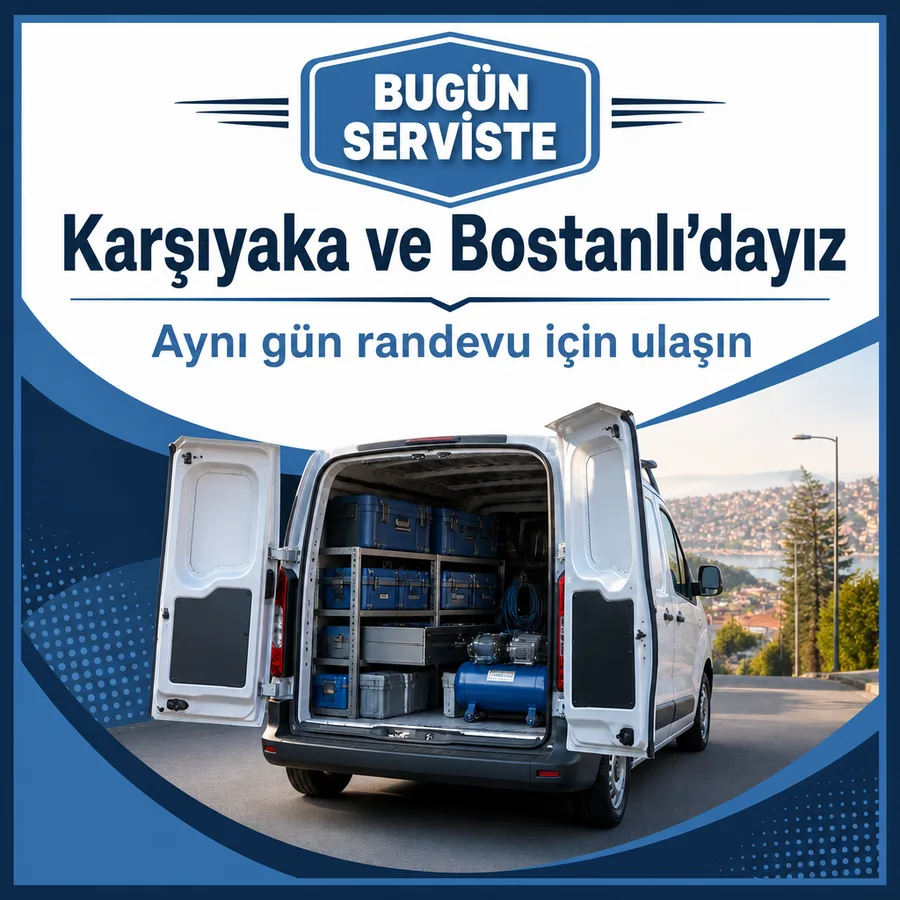 Teknik servis bölge afişi: arka kapıları açık, ekipman dolu servis aracı