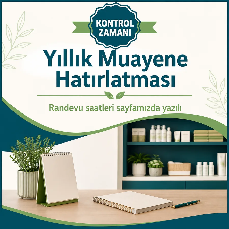 Veteriner hatırlatma afişi: klinik resepsiyonunda randevu defteri ve masa takvimi
